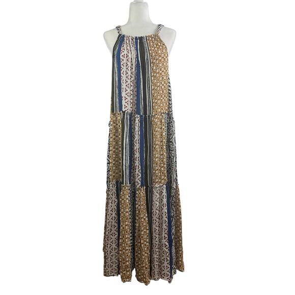 Elan New Western Tiered Maxi Dress Small Halter Tie Neck Bohemian Southwestern - Picture 1 of 15